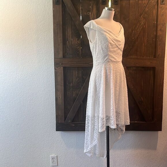 HomRain Elegant Lace Floral Wedding Guest Off The Shoulder High Low Dress - Picture 9 of 16